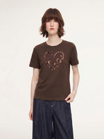 [Preview] Sequined Heart Round Neck Women T-Shirt GOELIA