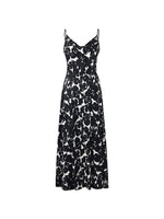19 Momme Mulberry Silk Iris Printed Women Maxi Spaghetti Strap Dress With Scrunchie GOELIA
