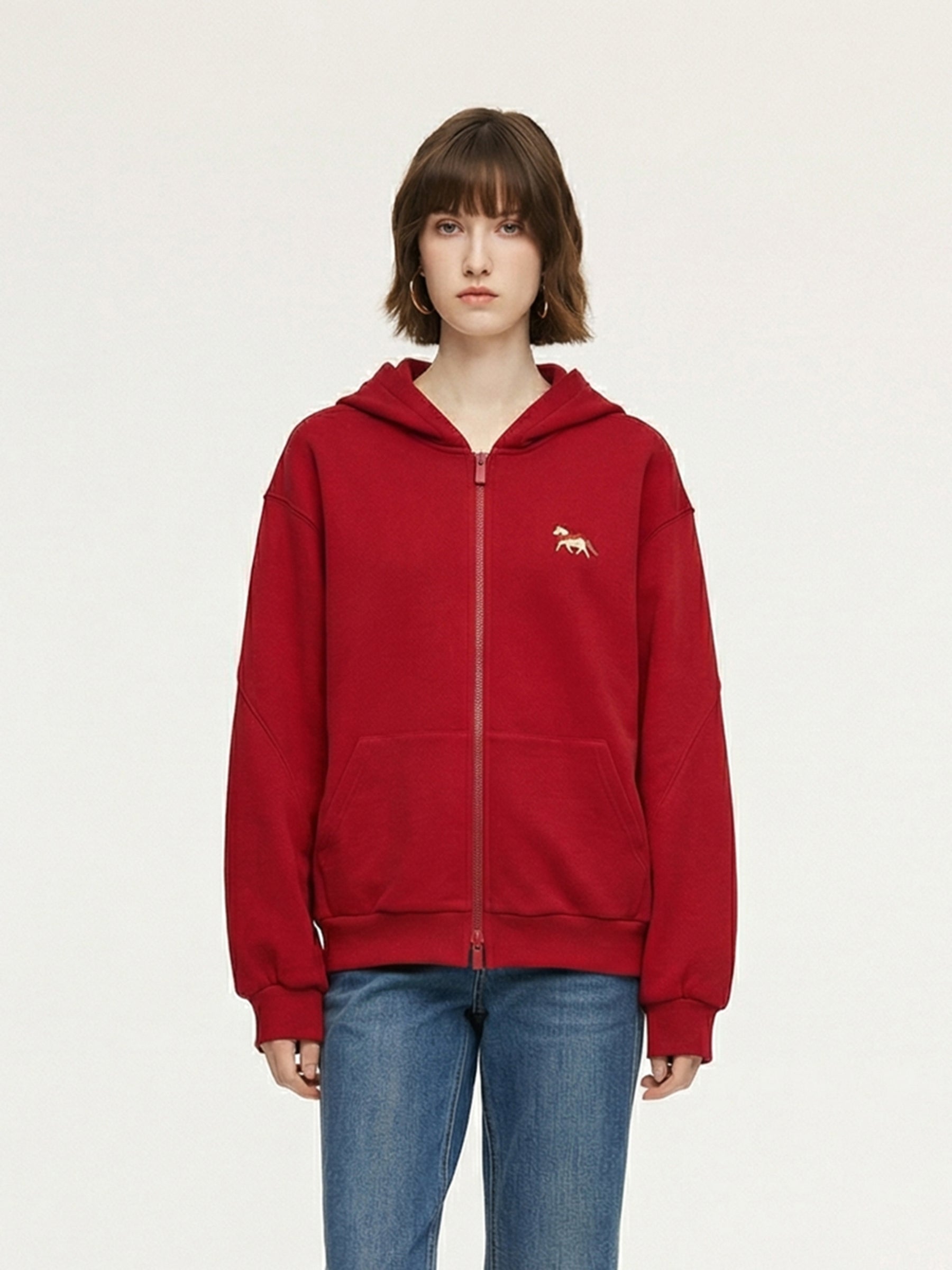 Lyocell Cotton Blend Pony Embroidered Unisex Hooded Jacket GOELIA