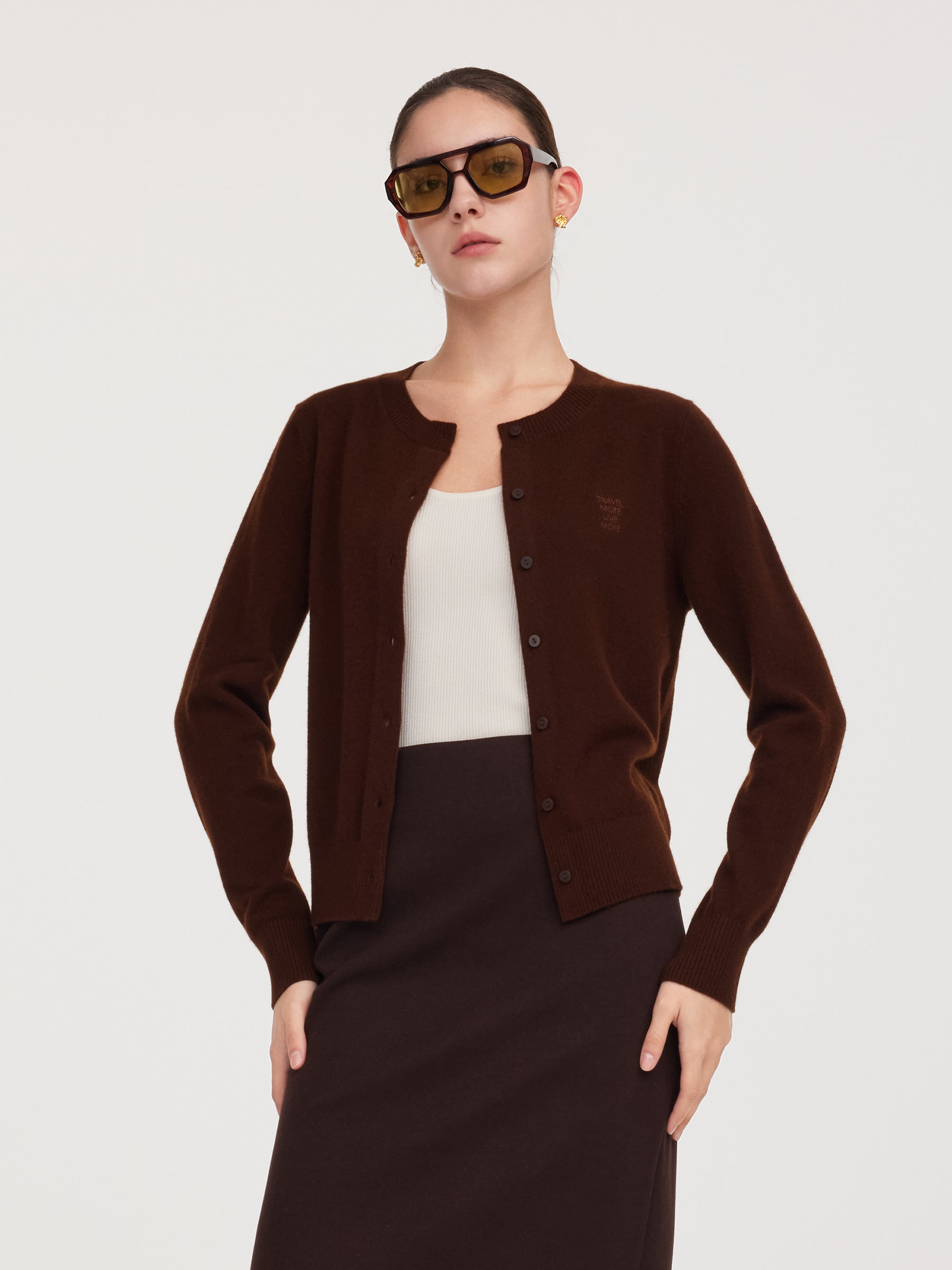 100% Wool Letter Embroidered Women Cardigan GOELIA