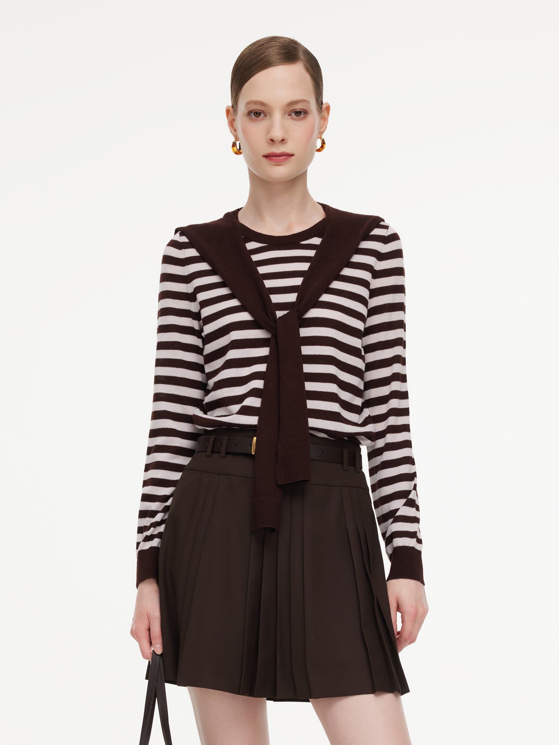 [Preview] Round Neck Stripe Women Knit Top With Detachable Sailor Collar GOELIA