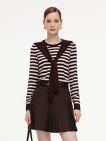 [Preview] Round Neck Stripe Women Knit Top With Detachable Sailor Collar GOELIA