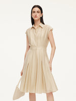 Tencel Acetate Linen Blend Cap Sleeve Women Midi Shirt Dress GOELIA