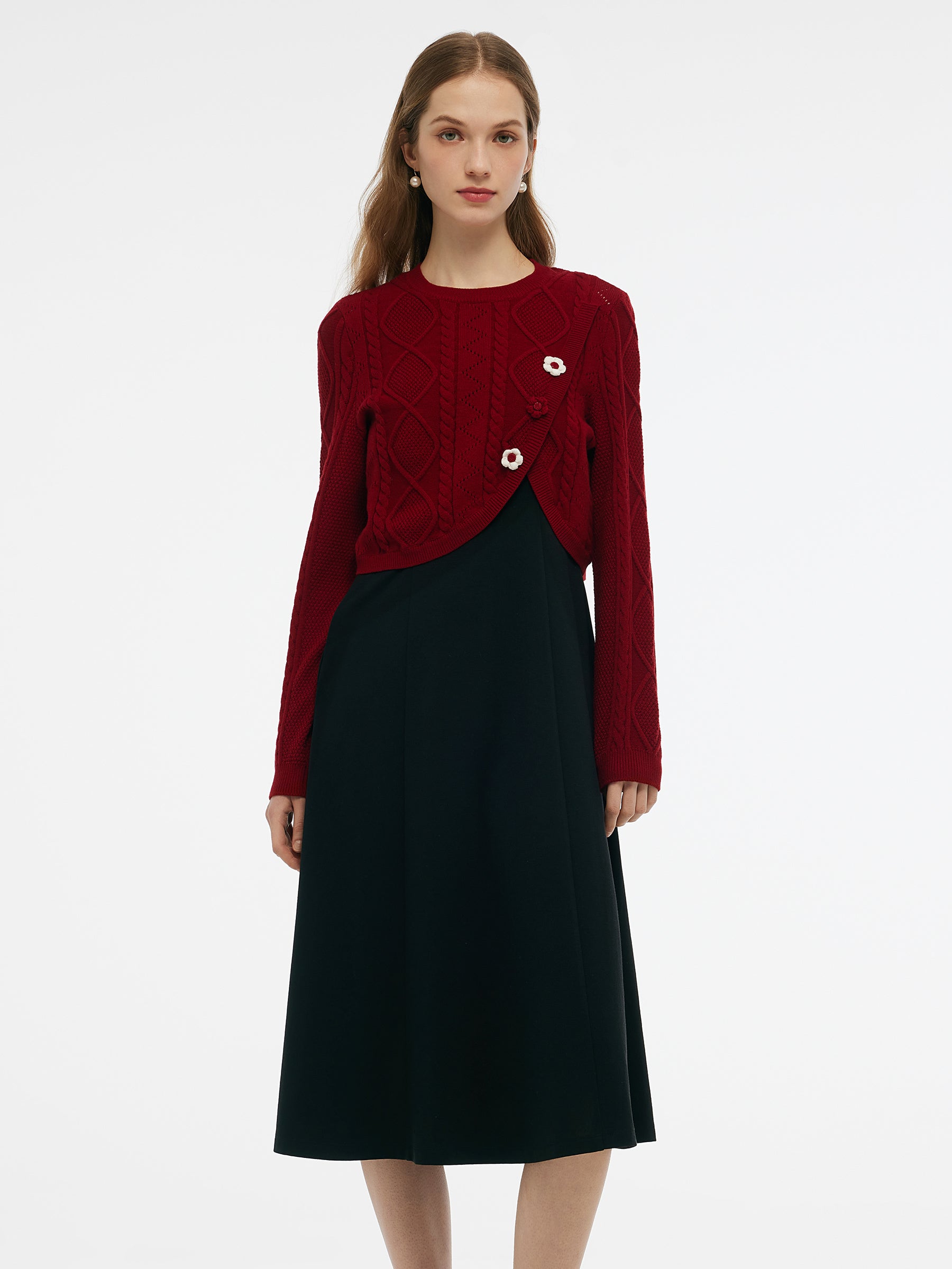 Lyocell Wool Blend Sweater And Knit Vest Dress Two-Piece Set GOELIA