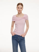 Lyocell Blend Off Shoulder Women Knit Top With Detachable Magnetic Flower GOELIA