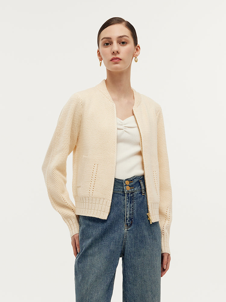 Temperature-Regulating Wool Blend Women Zip-Up Cardigan GOELIA