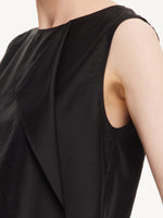 Lyocell Blend Black Ruffle-Detailing Women Tank Top GOELIA