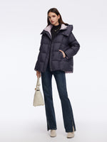 Color Block Goose Down Jacket With Detachable Hood GOELIA
