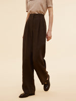 100% Linen Women Straight Leg Pants GOELIA