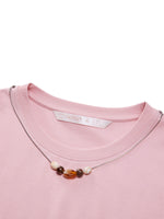 Cotton Side Twist Women T-Shirt With Detachable Beaded Chain GOELIA