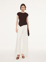 Tencel Blend Asymmetrical Hem Women Knit Top With Ribbon GOELIA