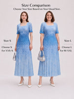 Blue And White Gradient Women Pleated Maxi Dress GOELIA