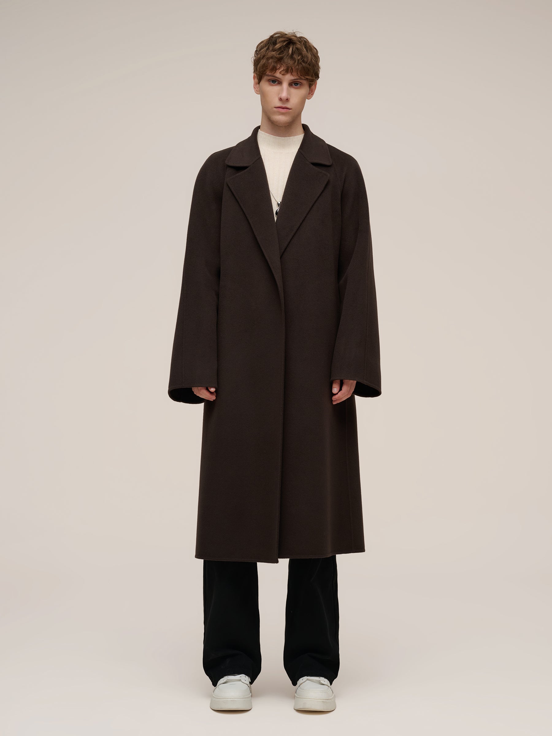 Cashmere Wool Blend Double-Faced Unisex Wrap Overcoat GOELIA