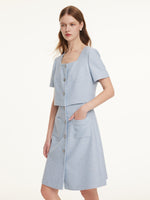 Acetate Blend Tweed Sequins Square Neck Women Mini Dress GOELIA