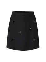 100% Worsted Wool Women Beaded Mini Skirt GOELIA