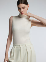 100% Wool Ribbed Women Turtleneck Tank Top GOELIA