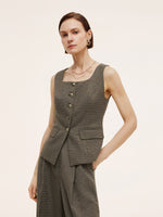 Plaid Square Neck Slim Fit Women Vest GOELIA