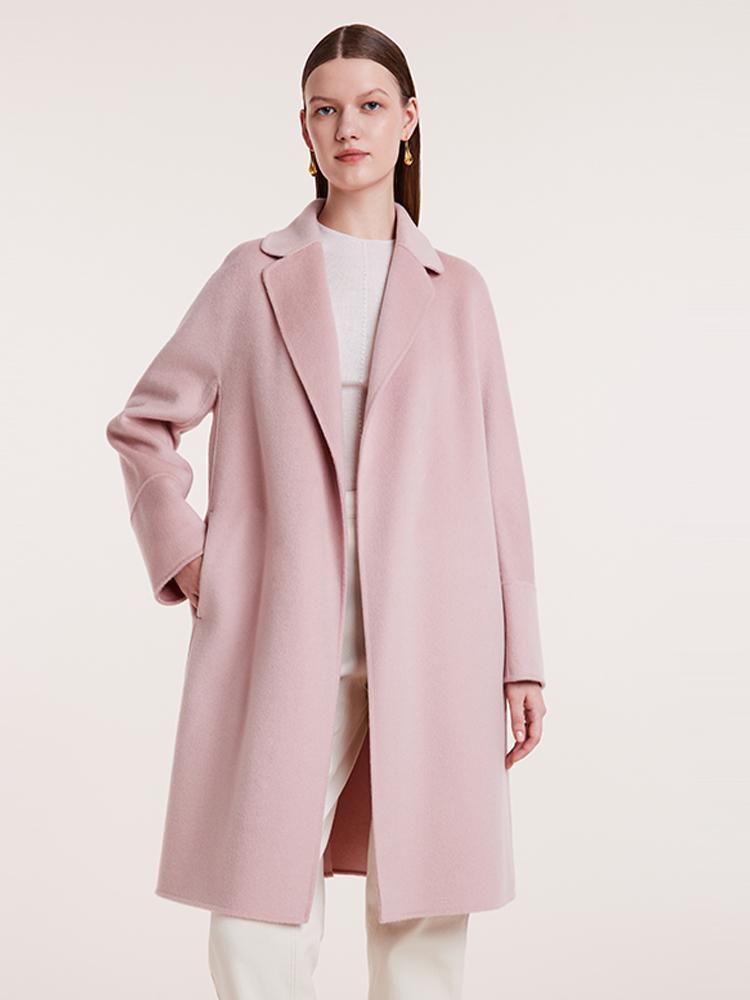 Tailored Woolen Coat with Notch Lapel - Pink main image 1