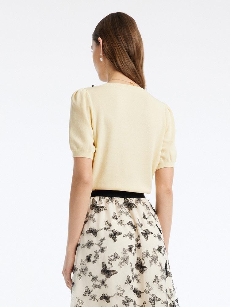 White Mulberry Silk Single-Breasted Knit Top GOELIA