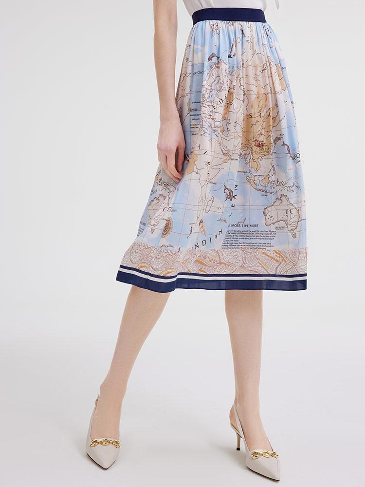 19 Momme Silk Map Printed Skirt GOELIA