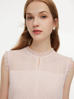Jacquard Cut Out Neckline Women Ruffle Knit Tank Top GOELIA