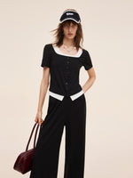 Mock Layered Knit Top And Pants Two-Piece Set GOELIA