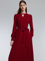 [Preview] Lyocell Wool Blend A-Line Women Belted Maxi Dress GOELIA