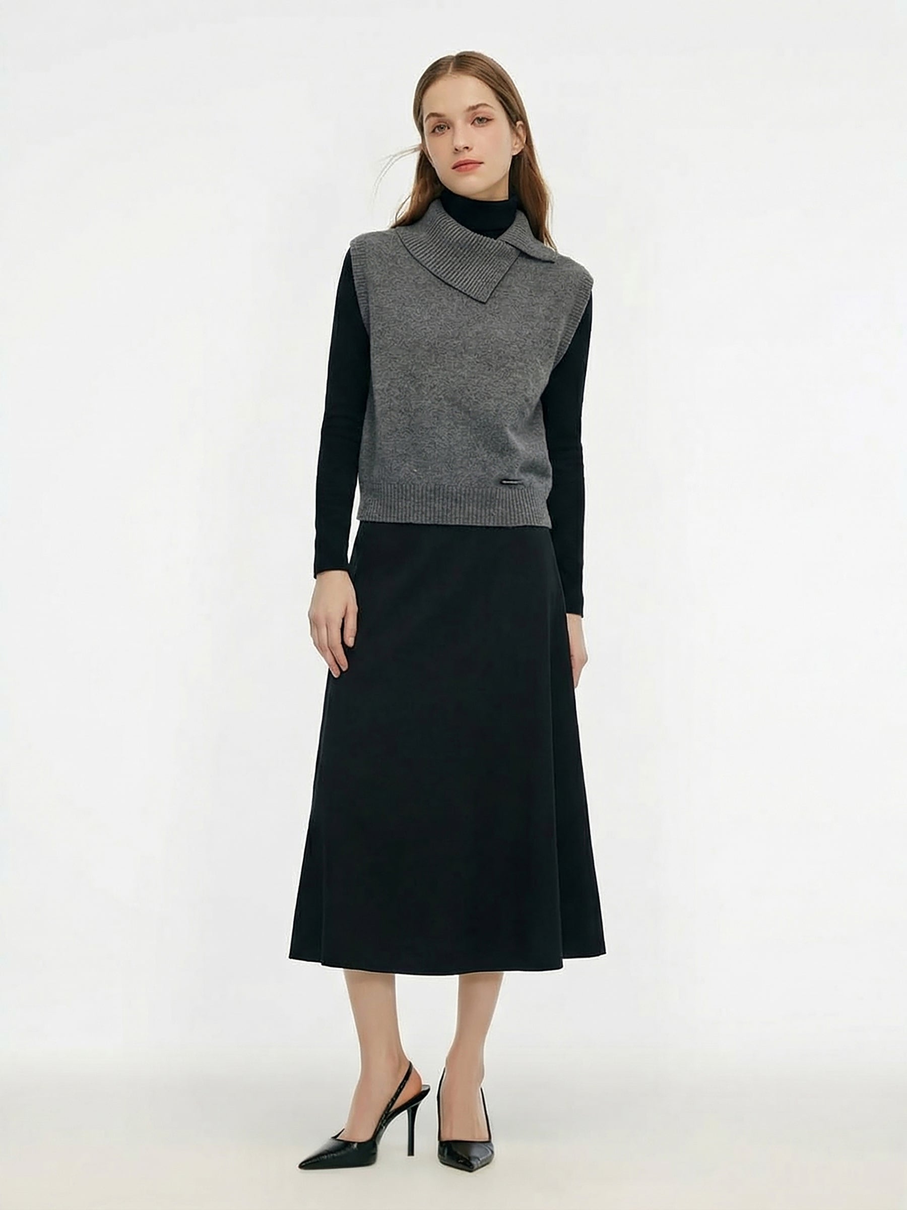 [Preview] 100% Worsted Wool Vest And Knit Top And Skirt Three-Piece Set GOELIA