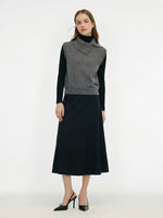 100% Worsted Wool Vest And Knit Top And Skirt Three-Piece Set GOELIA