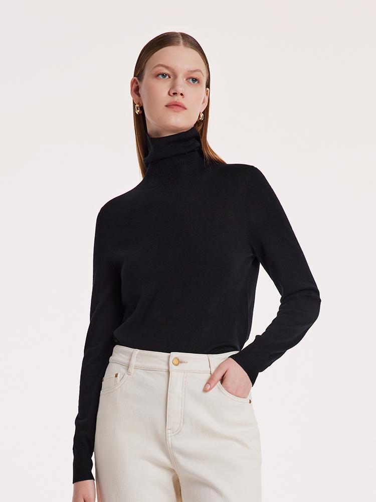 Machine Washable Wool Seamless Turtleneck Women Sweater – GOELIA