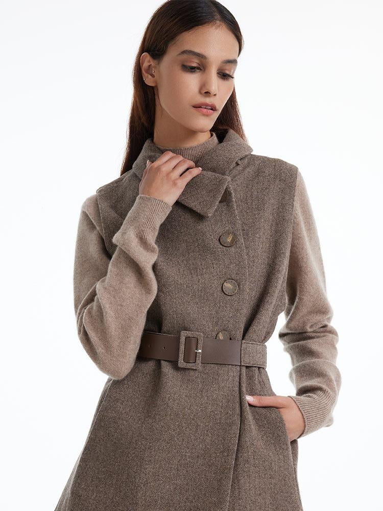 Coffee Brown Washable Wool Cloak And Vest Two-piece Set GOELIA