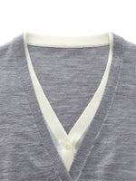 100% Wool V-Neck Women Mock-Layered Cardigan GOELIA