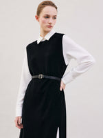 [Preview] Shirt Dress And Knit Sleeveless Dress Two-Piece Set With Belt GOELIA