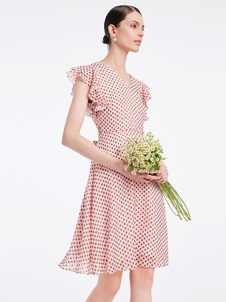 Polka Dots Ruffle Sleeve Midi Dress GOELIA