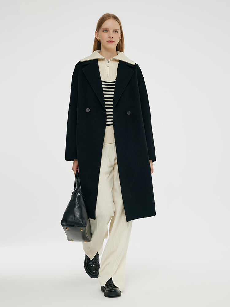 Solid Color Mid-Length Double-Faced Cashmere Coat