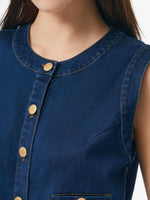 Denim Stretch Front Button Women Mini Dress GOELIA
