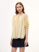 Tencel Blend Embroidered Square Neck Women Blouse GOELIA