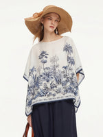 12MM Mulberry Silk Floral Print Women Cape Blouse GOELIA