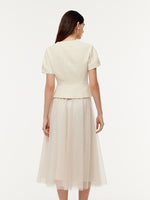 Tweed Sequins Short Sleeve Jacket And Mesh Skirt Two-Piece Set GOELIA