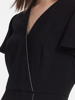Triacetate V-Neck Ruffle Women Midi Dress GOELIA