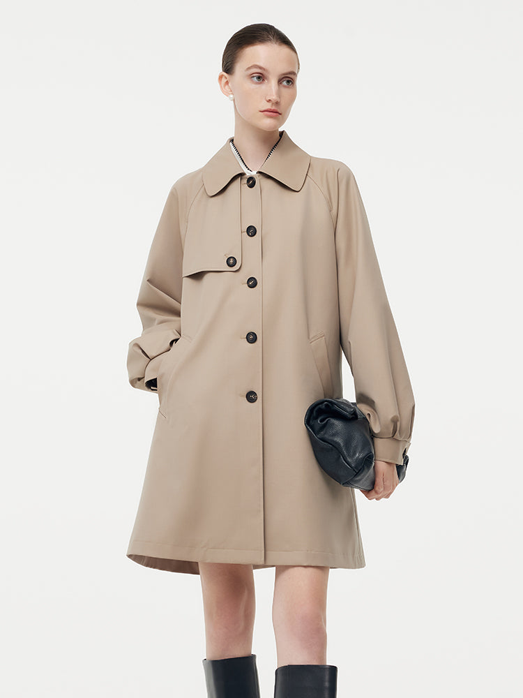 Worsted Wool Blend Waterproof Women Trench Coat GOELIA