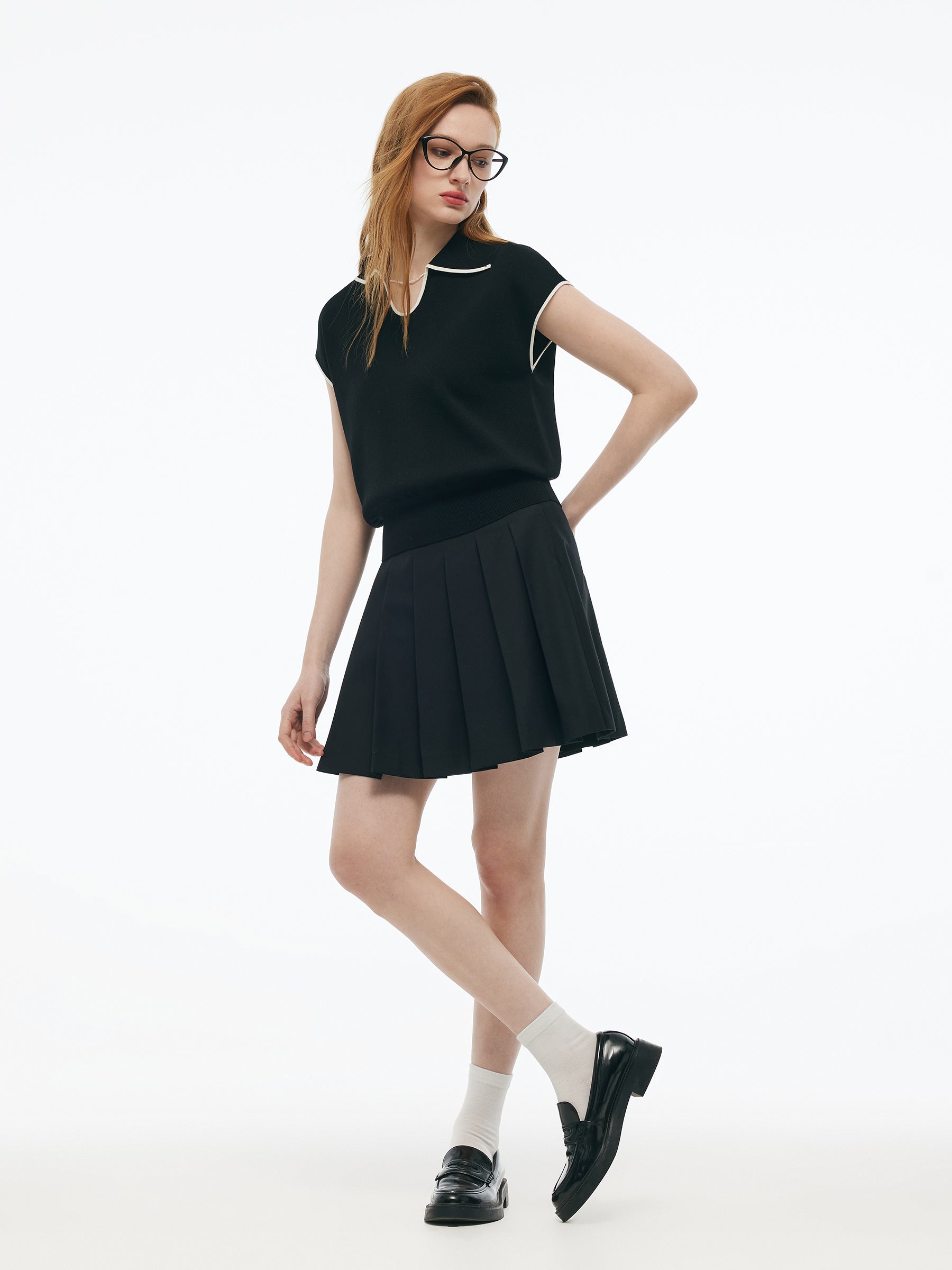 Tencel Blend Contrast Trim Women Knit Top GOELIA