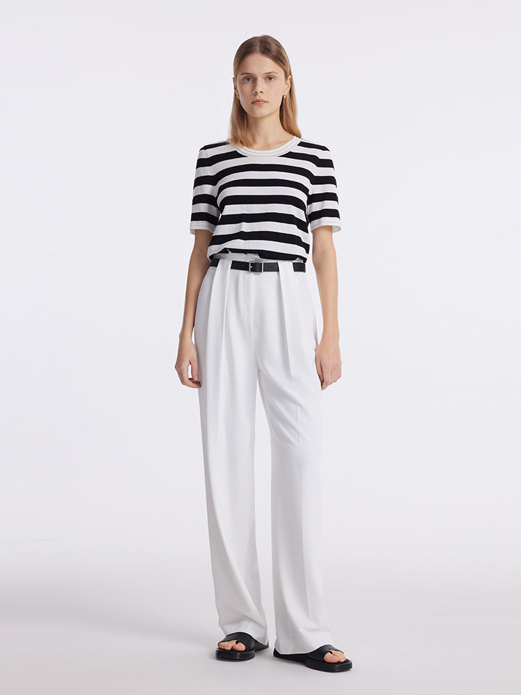 Round Neck Striped Knitted Women Top GOELIA