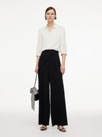 Acetate Blend Asymmetrical Wrap Overlay Women Wide Leg Pants GOELIA
