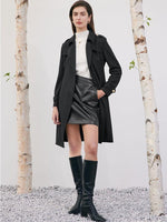 Worsted Woolen Women Trench Coat With Belt GOELIA
