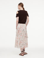 10MM Mulberry Silk Floral Print Women Tiered Skirt GOELIA