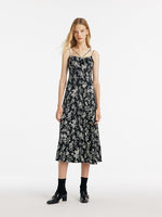 Camellia Print Spaghetti Strap Women Midi Dress GOELIA