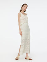 Linen Cotton Blend Women Side Slit Openwork Skirt GOELIA