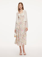 19MM Mulberry Silk Floral Print Women Maxi Dress With Ribbon GOELIA