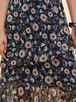 10MM Mulberry Silk Floral Print Women Tiered Skirt GOELIA